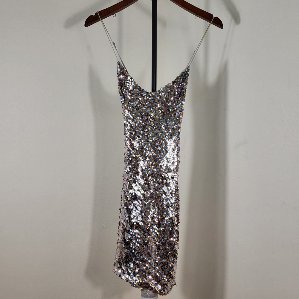 For Love & Lemons Sequin Mini Dress Multi Color Striped Spaghetti Strap Small